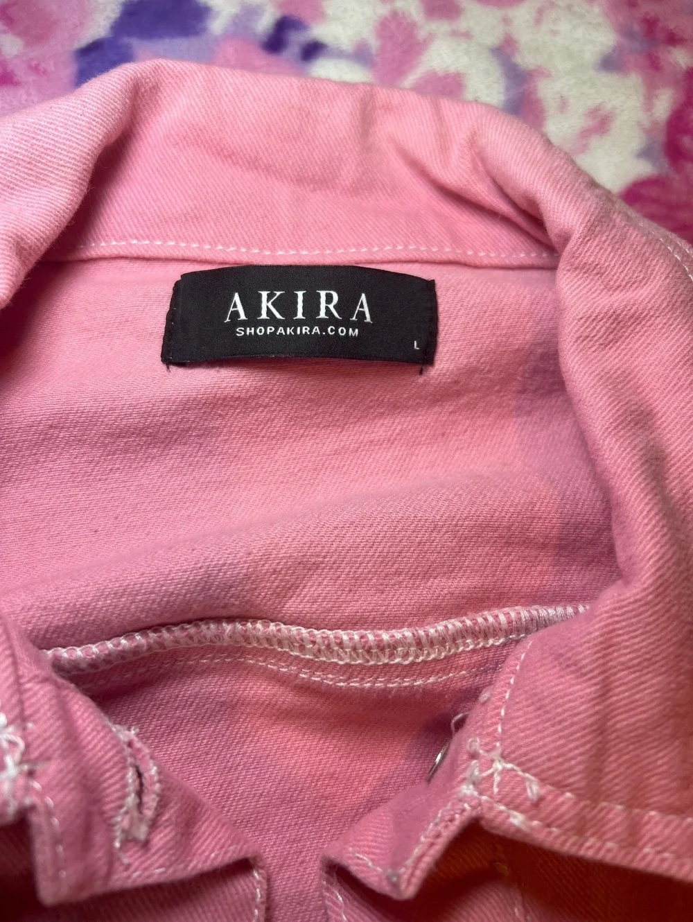 AKIRA Pink Cropped Denim Jacket Belted Size L